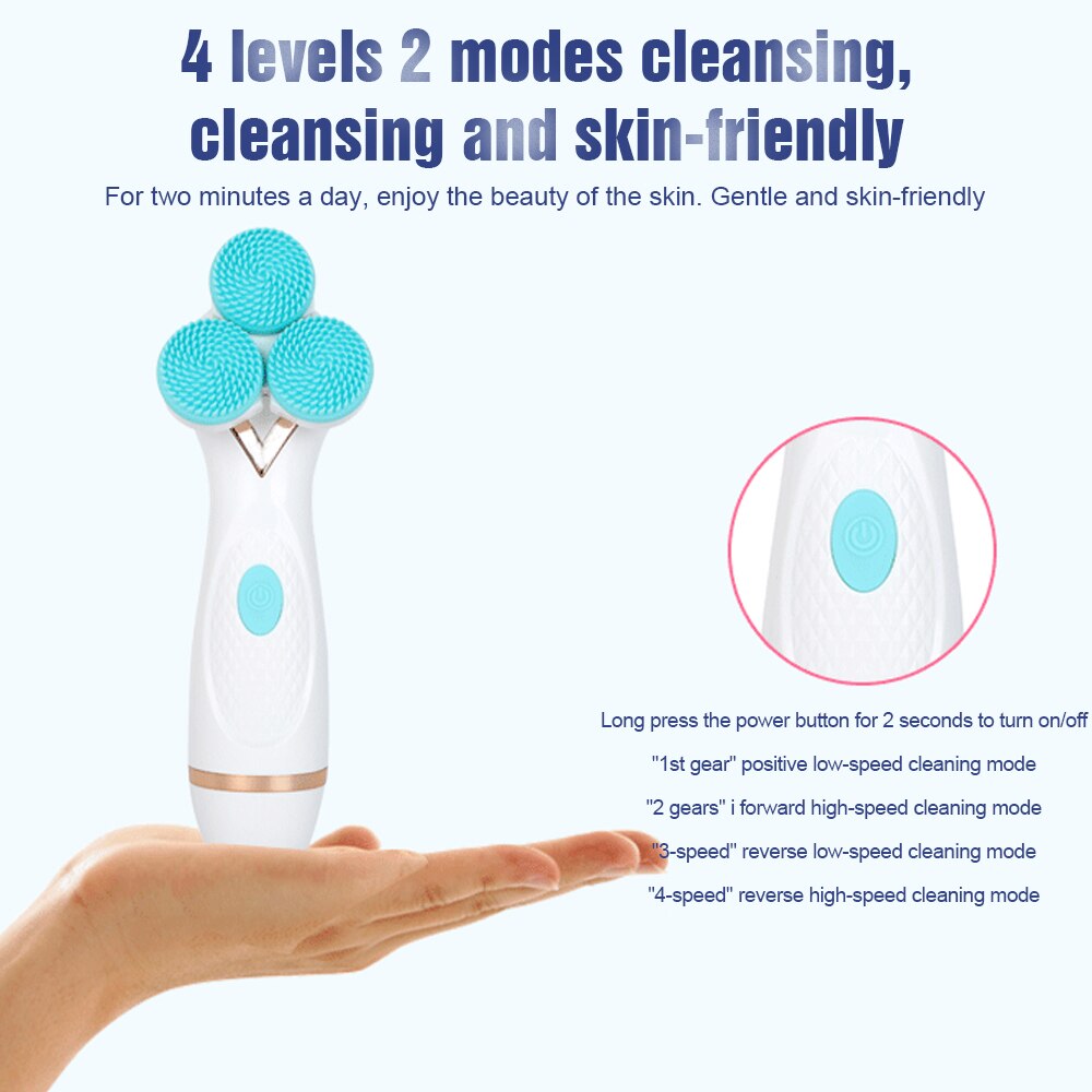3-Head Silicone Facial Cleansing Brush