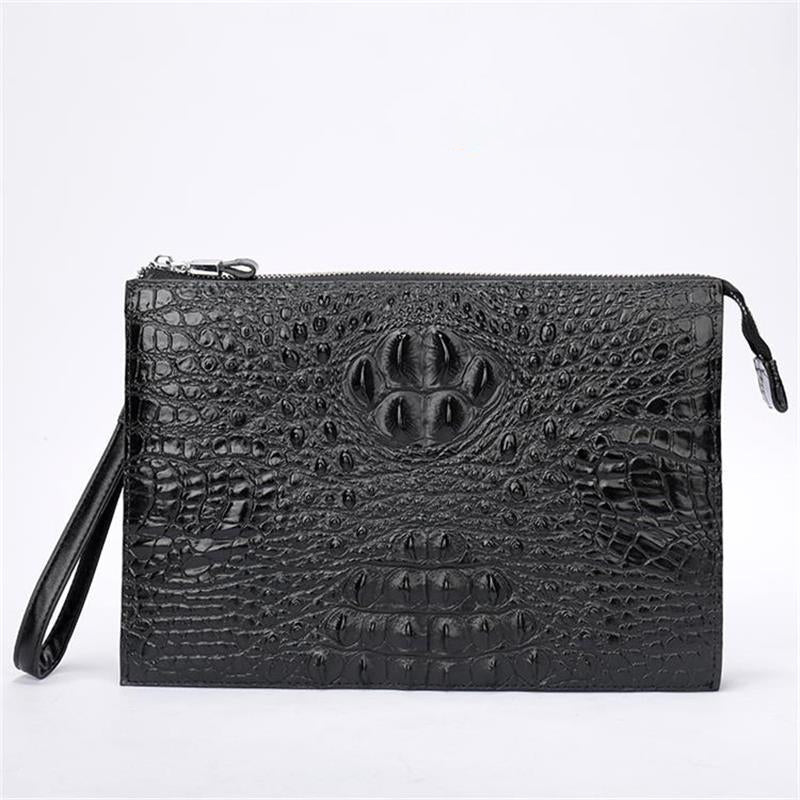 A4 Men's Genuine Leather Underarm Bag Zipper Cowhide Crocodile Pattern Men's Mobile Phone Bag