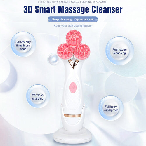 3-Head Silicone Facial Cleansing Brush