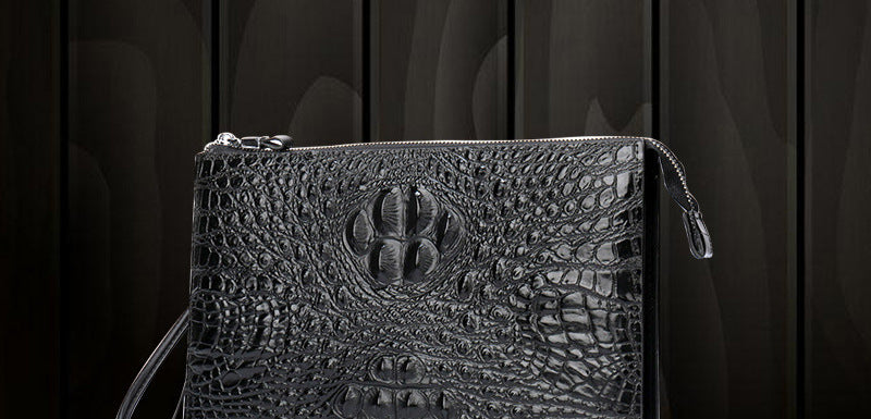 A4 Men's Genuine Leather Underarm Bag Zipper Cowhide Crocodile Pattern Men's Mobile Phone Bag