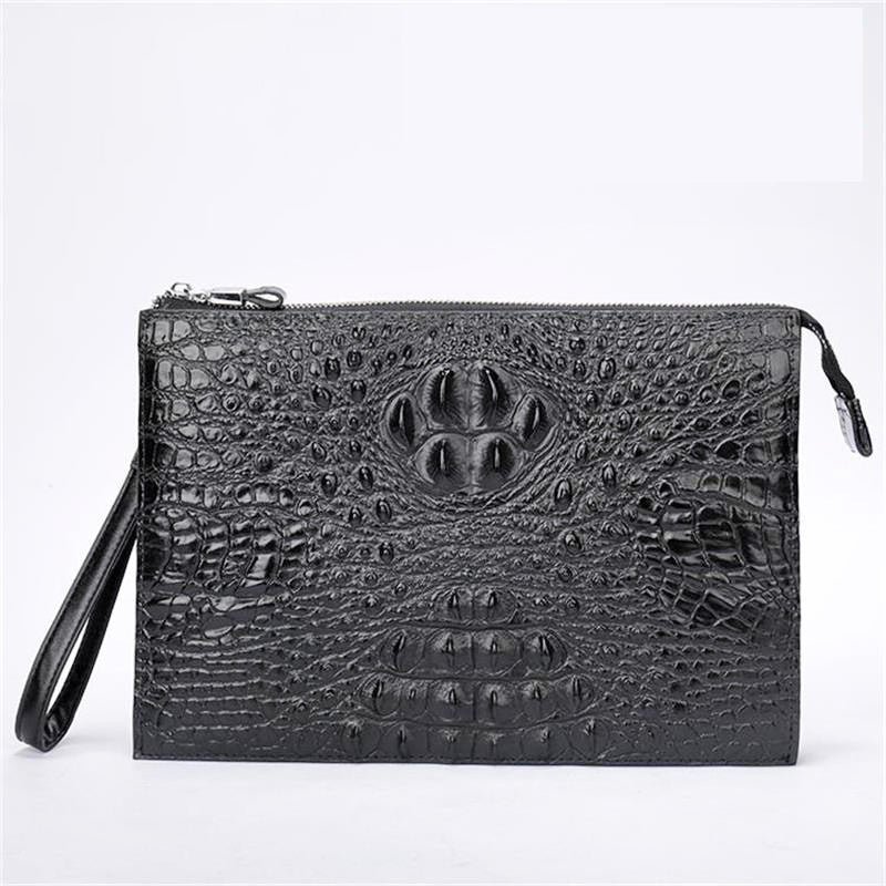 A4 Men's Genuine Leather Underarm Bag Zipper Cowhide Crocodile Pattern Men's Mobile Phone Bag