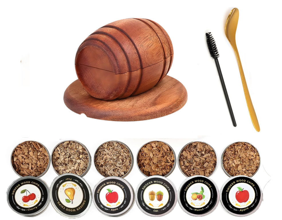 New Barrel Cocktail Smoking Kit with Wood Chips 4 Flavors Old Fashioned Drink Smoker Infuser for Bar Drinks Kitchen