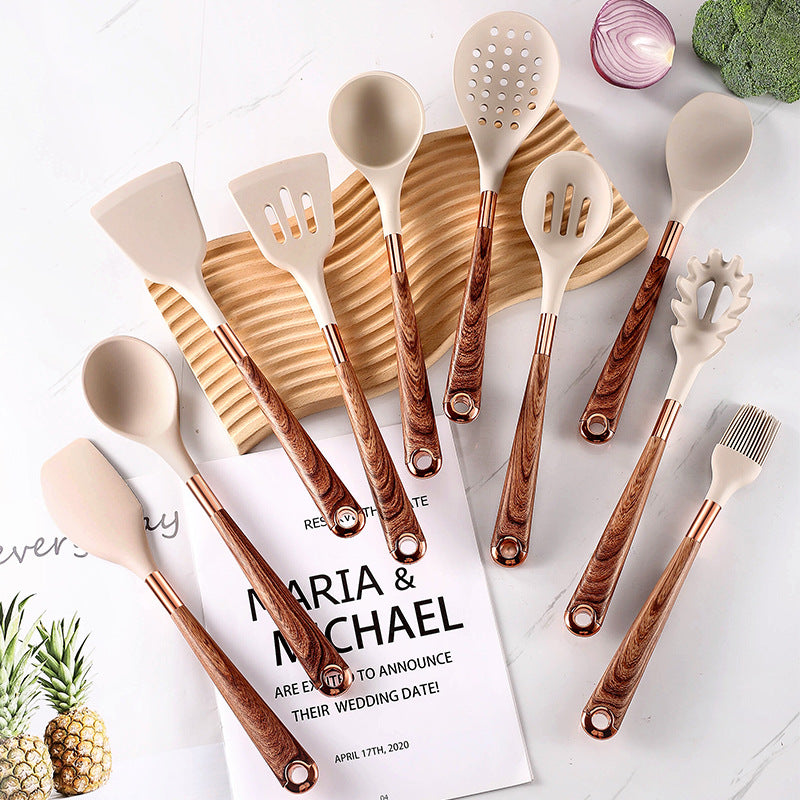 10-Piece Silicone & Wood Kitchen Utensil Set
