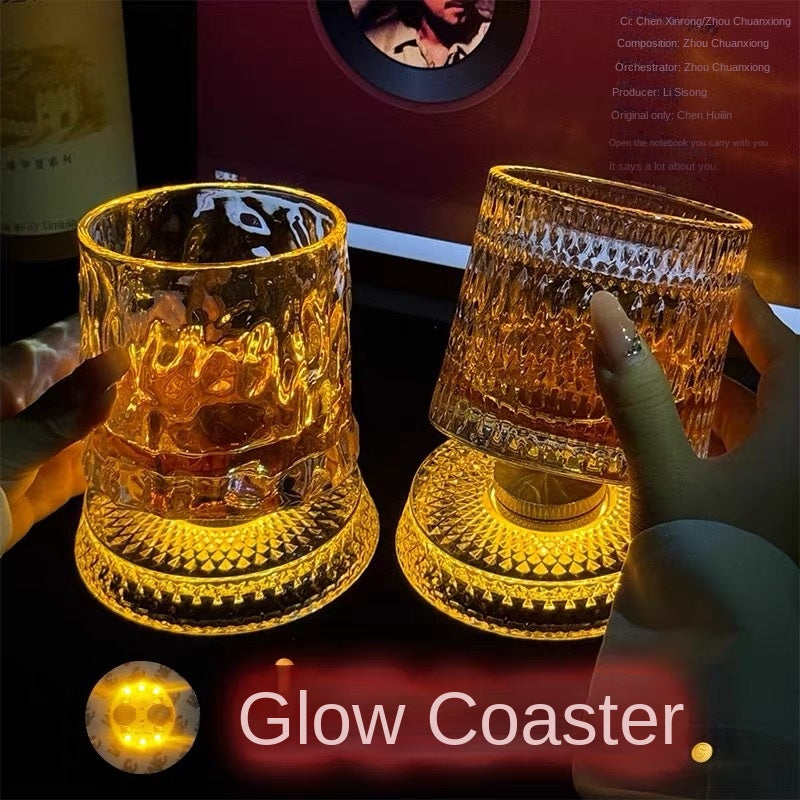 【 Send Luminous Cup Mat 】 Luminous Rotating Whiskey Glass Rotation Decompression Western Wine Glass Tumbler