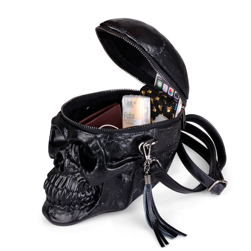 3D creative female personality funny skull black men's shoulder bag silicone messenger bag