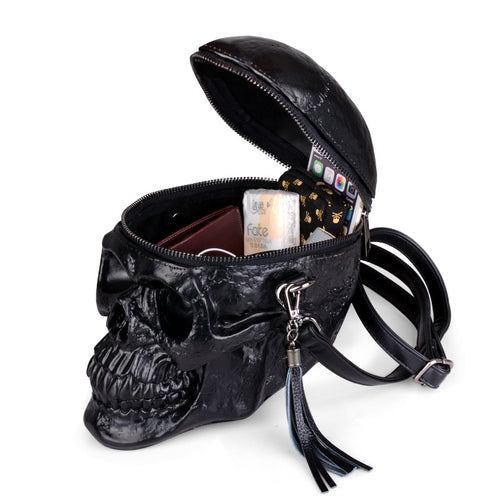3D creative female personality funny skull black men's shoulder bag silicone messenger bag
