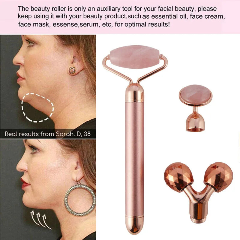 3-in-1 Electric Rose Quartz Facial Roller