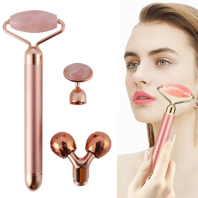 3-in-1 Electric Rose Quartz Facial Roller